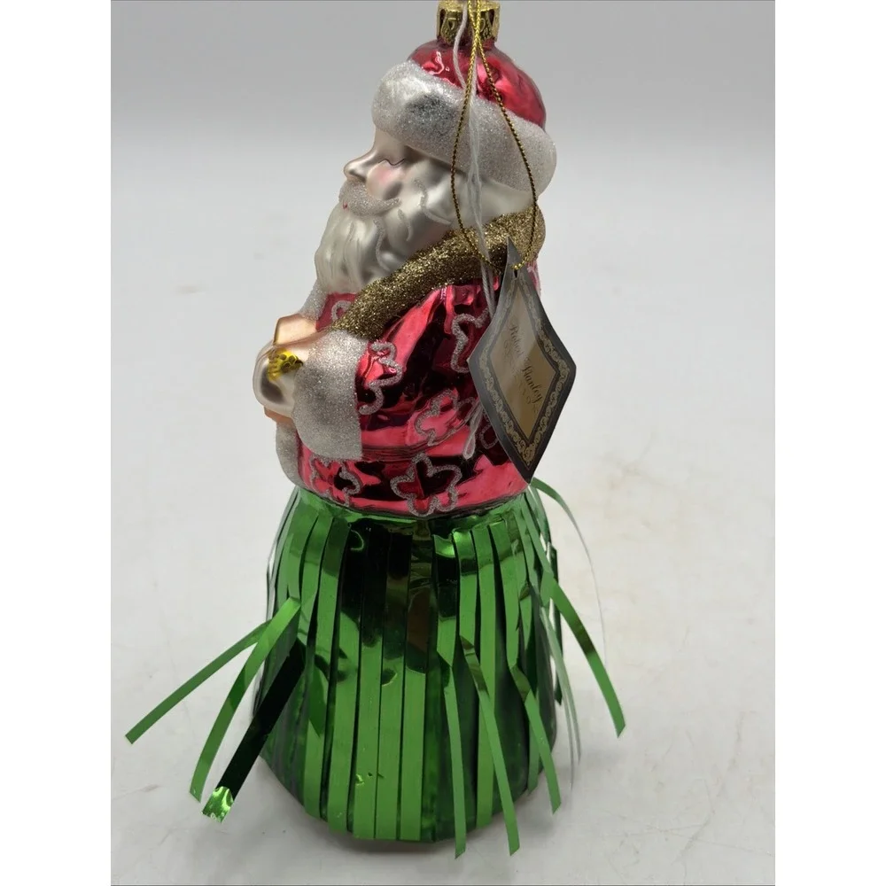 Vtg Robert Stanley Santa W/Ukulele Christmas Ornament Glass Santa Claus Hawaiian